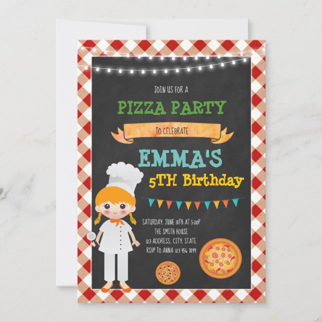 Pizza making birthday party invitation (Front)