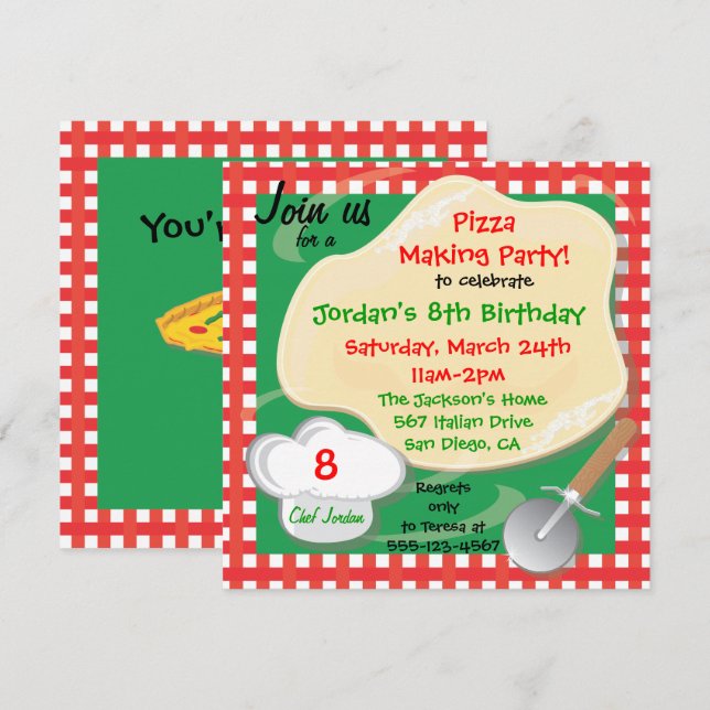Pizza Making Birthday Party Invitation Card (Front/Back)
