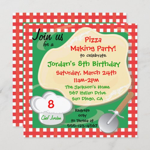 Pizza Making Birthday Party Invitation Card