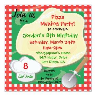 Pizza Making Birthday Party Invitation Card