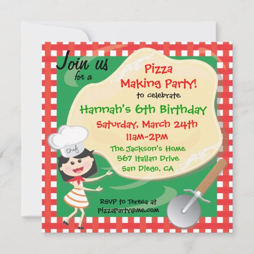 Pizza Making Birthday Party Invitation Card