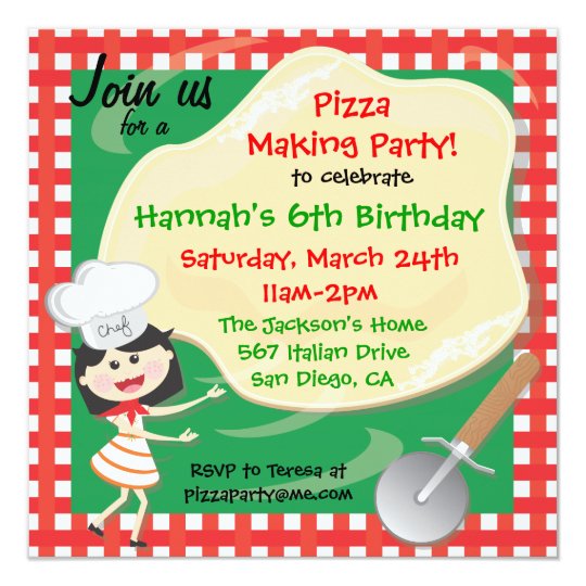 pizza making birthday party invitation card zazzle com
