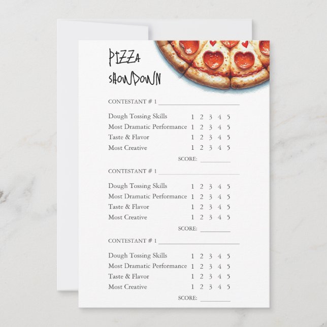 Pizza Making Contest Scorecard Printable Invitation (Front)