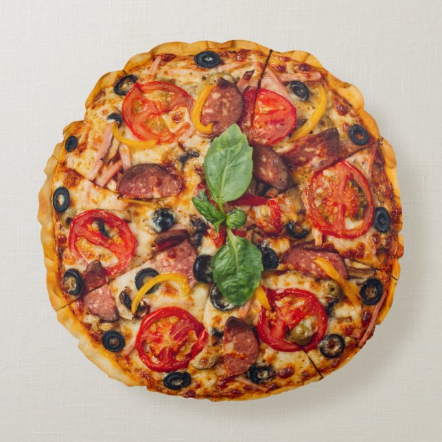 Pizza Margherita & Pepperoni Print Double Sided Round Pillow (Front)