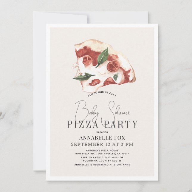Pizza Margherita Watercolor Baby Shower Invitation (Front)