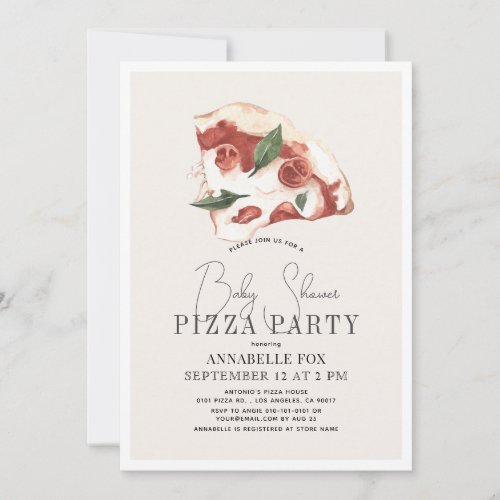 Pizza Margherita Watercolor Baby Shower Invitation