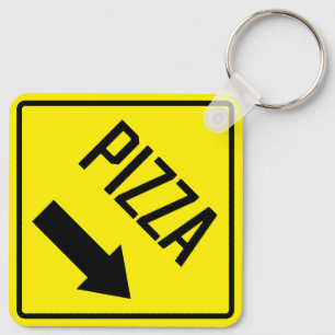 Pizza Metal Square Keychain