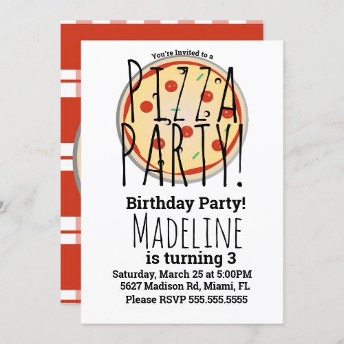 Pizza Mix Birthday Party Foodie Red Plaid Invitation