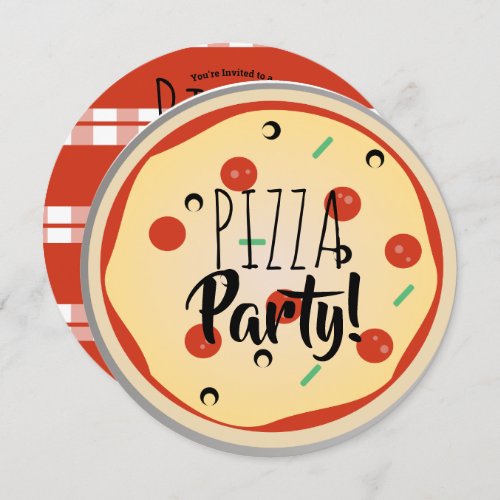 Pizza Mix Birthday Party Foodie Red Plaid Invitation