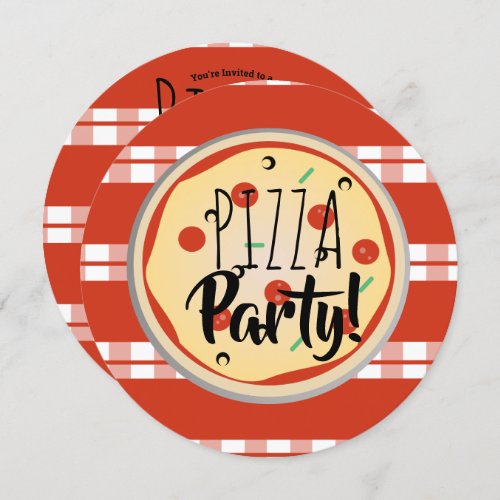 Pizza Mix Birthday Party Foodie Red Plaid Invitation