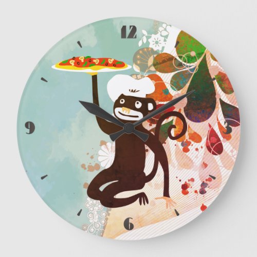 Pizza monkey chef hat junk food kitchen clock