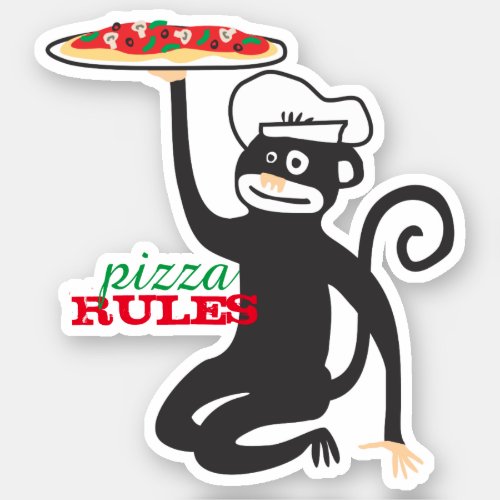Pizza monkey chef hat junk food pizza rules sticker