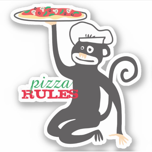 Pizza monkey chef hat junk food pizza rules sticker (Front)