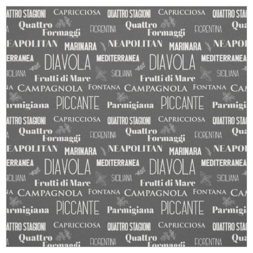 Pizza Names Typographic Italian Kitchen Chef Fabric