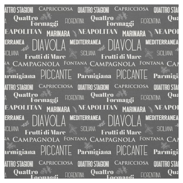 Pizza Names Typographic Italian Kitchen Chef Fabric (Swatch)