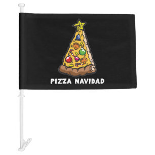 PIZZA NAVIDAD Italian Christmas Tree Humor Car Flag