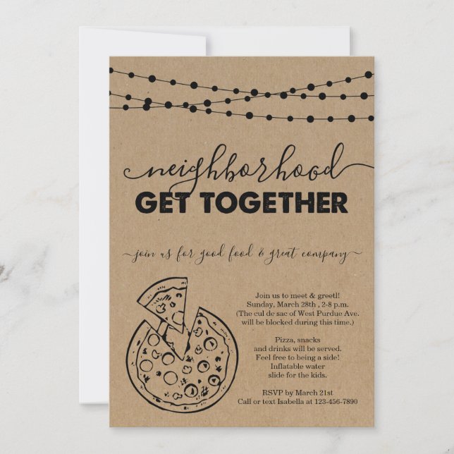 Pizza Neighborhood Get Together Invitation (Front)