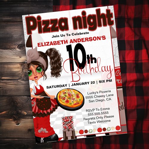 Pizza Night _ Girls 10th Birthday Party Invitation