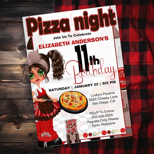 Pizza Night _ Girls 11th Birthday Party Invitation