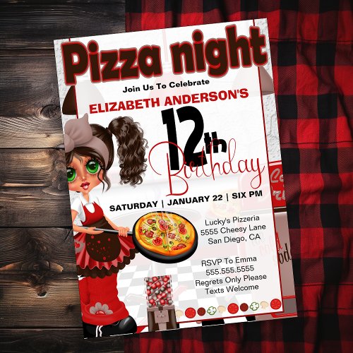 Pizza Night _ Girls 12th Birthday Party Invitation