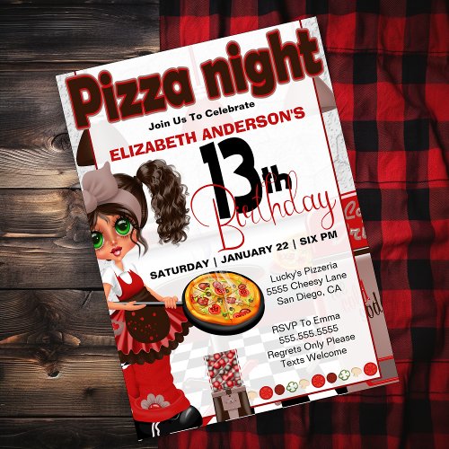 Pizza Night _ Girls 13th Birthday Party Invitation