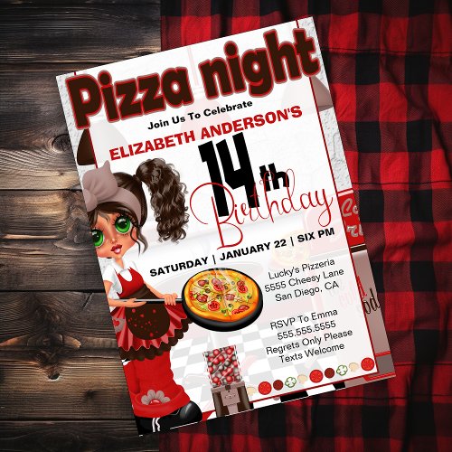 Pizza Night _ Girls 14th Birthday Party Invitation