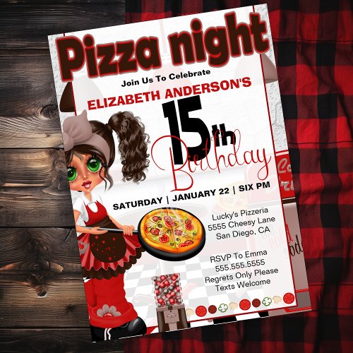 Pizza Night _ Girls 15th Birthday Party Invitation