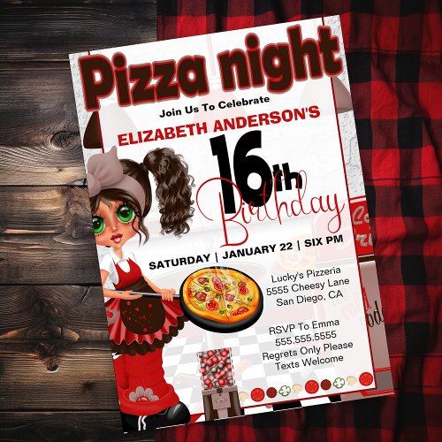 Pizza Night _ Girls 16th Birthday Party Invitation