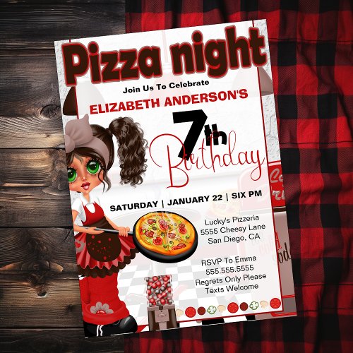 Pizza Night _ Girls 7th Birthday Party Invitation