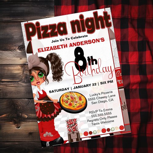 Pizza Night _ Girls 8th Birthday Party Invitation