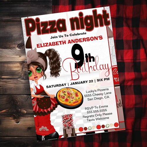 Pizza Night _ Girls 9th Birthday Party Invitation