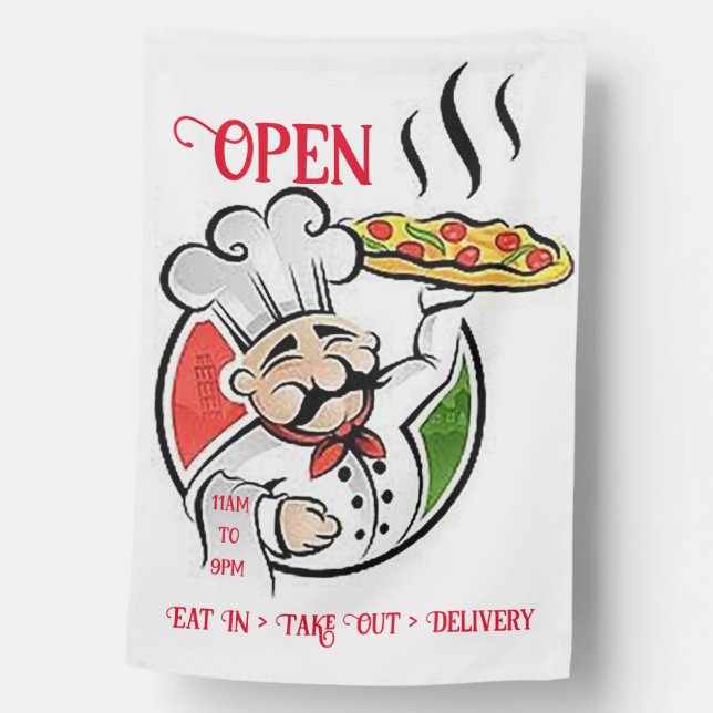 Pizza Open Sign Outdoor Weatherproof Flag (Front)