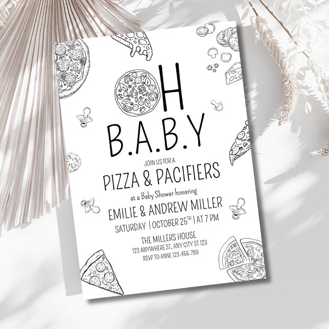 Pizza & Pacifiers Baby Shower Pizza Party Neutral Invitation (Creator Uploaded)