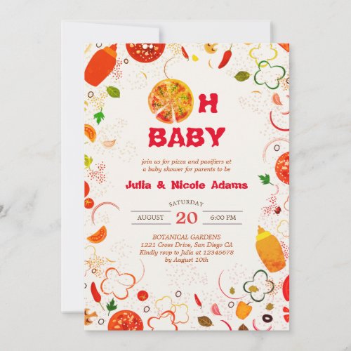 Pizza  Pacifiers Barbeque Baby Shower  Invitation