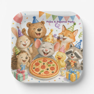 Pizza & Pajama Party Cute Animal Paper Plates