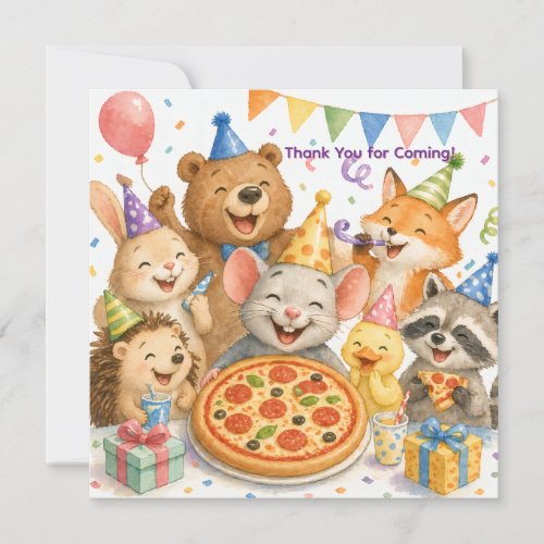 Pizza & Pajama Party Cute Animal  Thank You Card