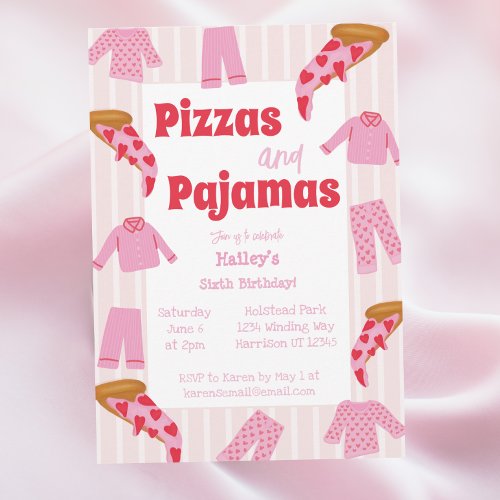 Pizza Pajama Party Girls Birthday  Invitation