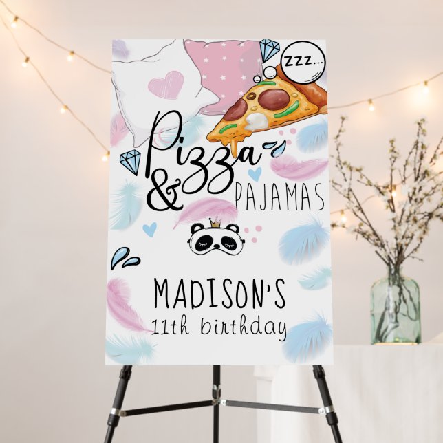 Pizza & Pajamas Birthday Party Personalized Foam Board (In Situ (Stand))