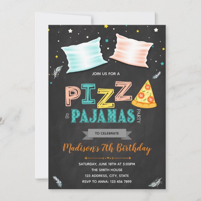 Pizza pajamas party invitation (Front)