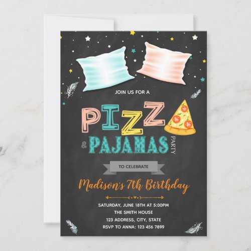 Pizza pajamas party invitation