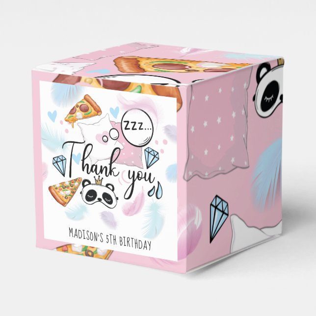 Pizza & Pajamas Sleepover Birthday Personalized Favor Boxes (Front Side)