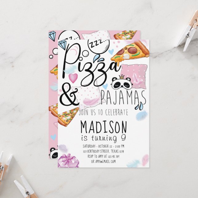 Pizza & Pajamas Slumber Party Invitation (Front/Back In Situ)