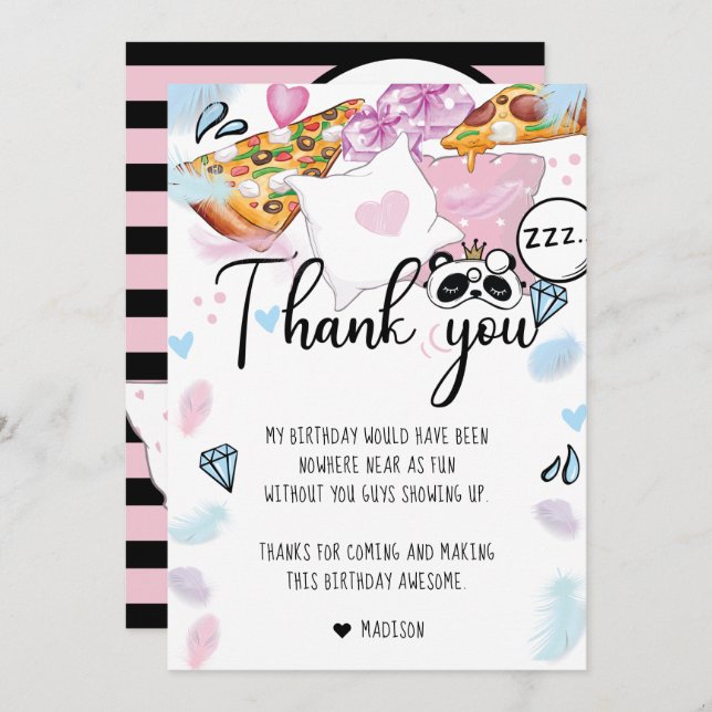 Pizza & Pajamas Slumber Party Thank You Card (Front/Back)