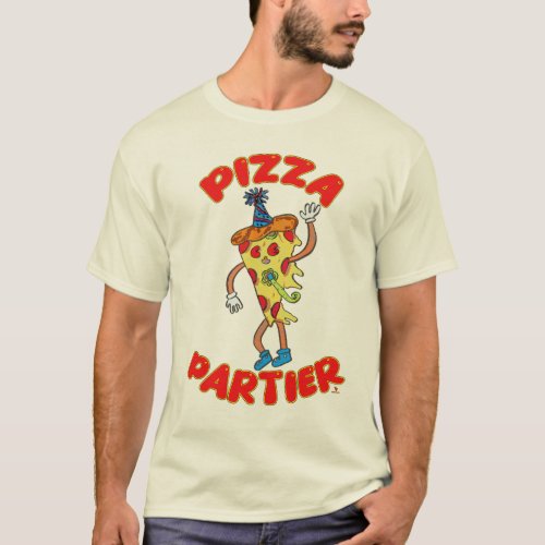 Pizza Partier Funny Cartoon Slice Design T_Shirt