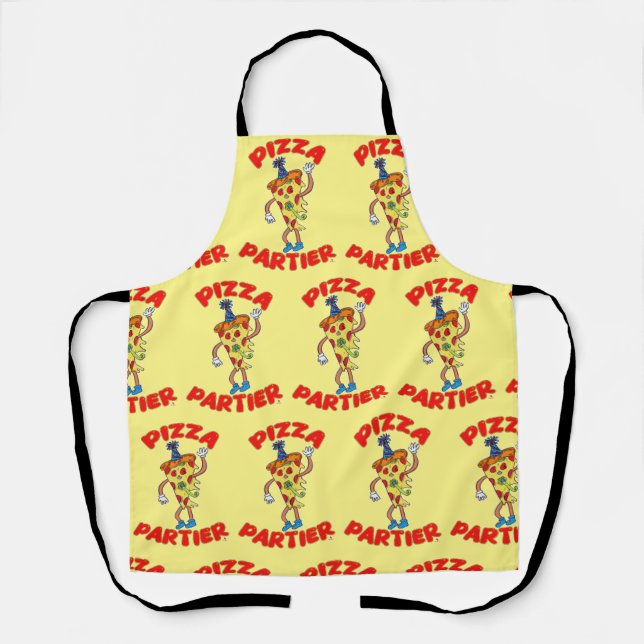Pizza Partier Funny Cartoon Slice Fun Art Apron (Front)