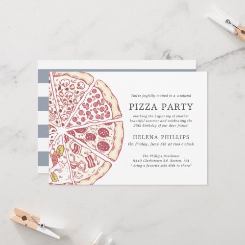 Pizza Party 25th Birthday  Striped Invitation