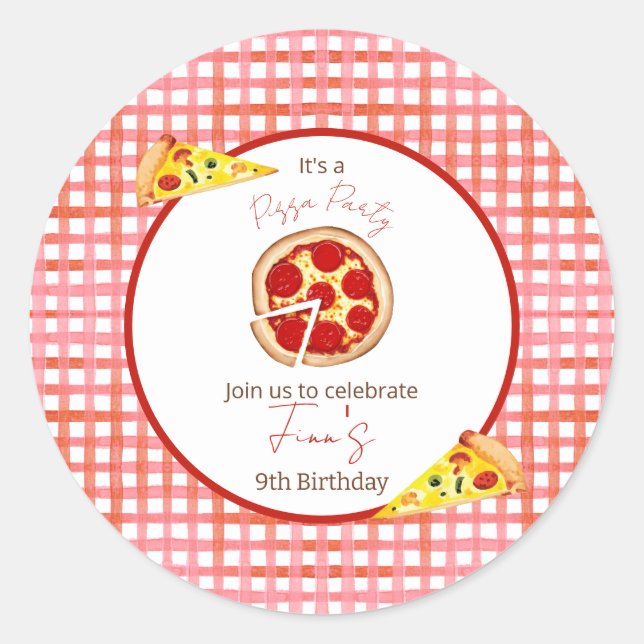 Pizza Party Any Age Birthday Classic Round Sticker (Front)