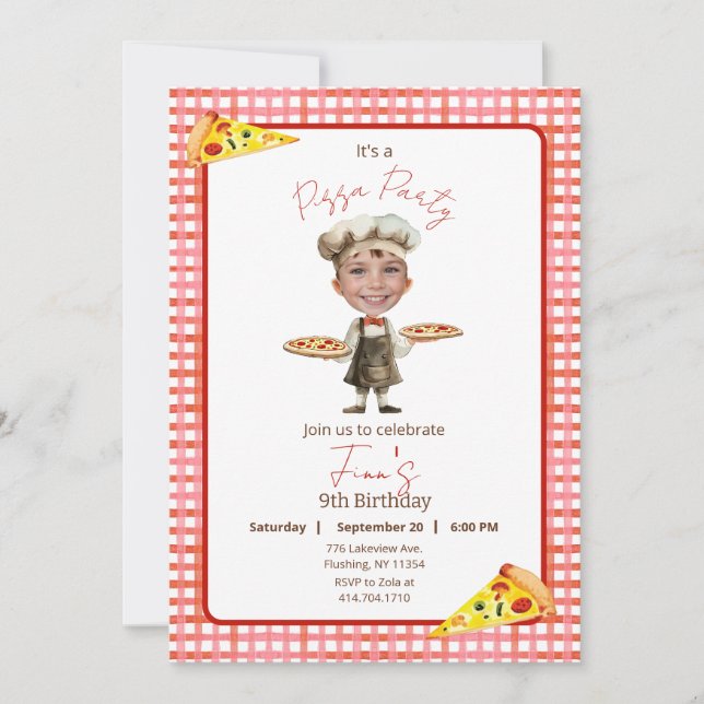 Pizza Party Any Age Birthday Photo Invitation  (Front)