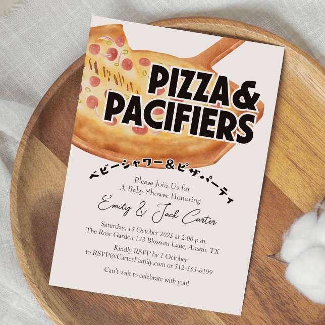 Pizza Party Baby Shower Pepparoni Watercolor Retro Invitation (Creator Uploaded)