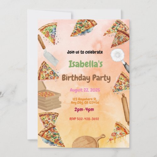 Pizza Party Bash Fun Birthday Invitation